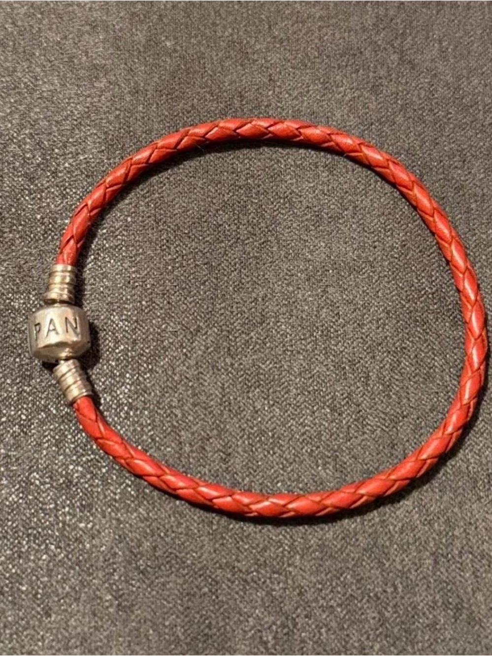 PANDORA Red Braided Leather Charm Bracelet with Silver Snap Clasp - 8”